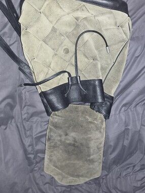 rag & bone Olive Suede and Black Leather Drawstring Backpack